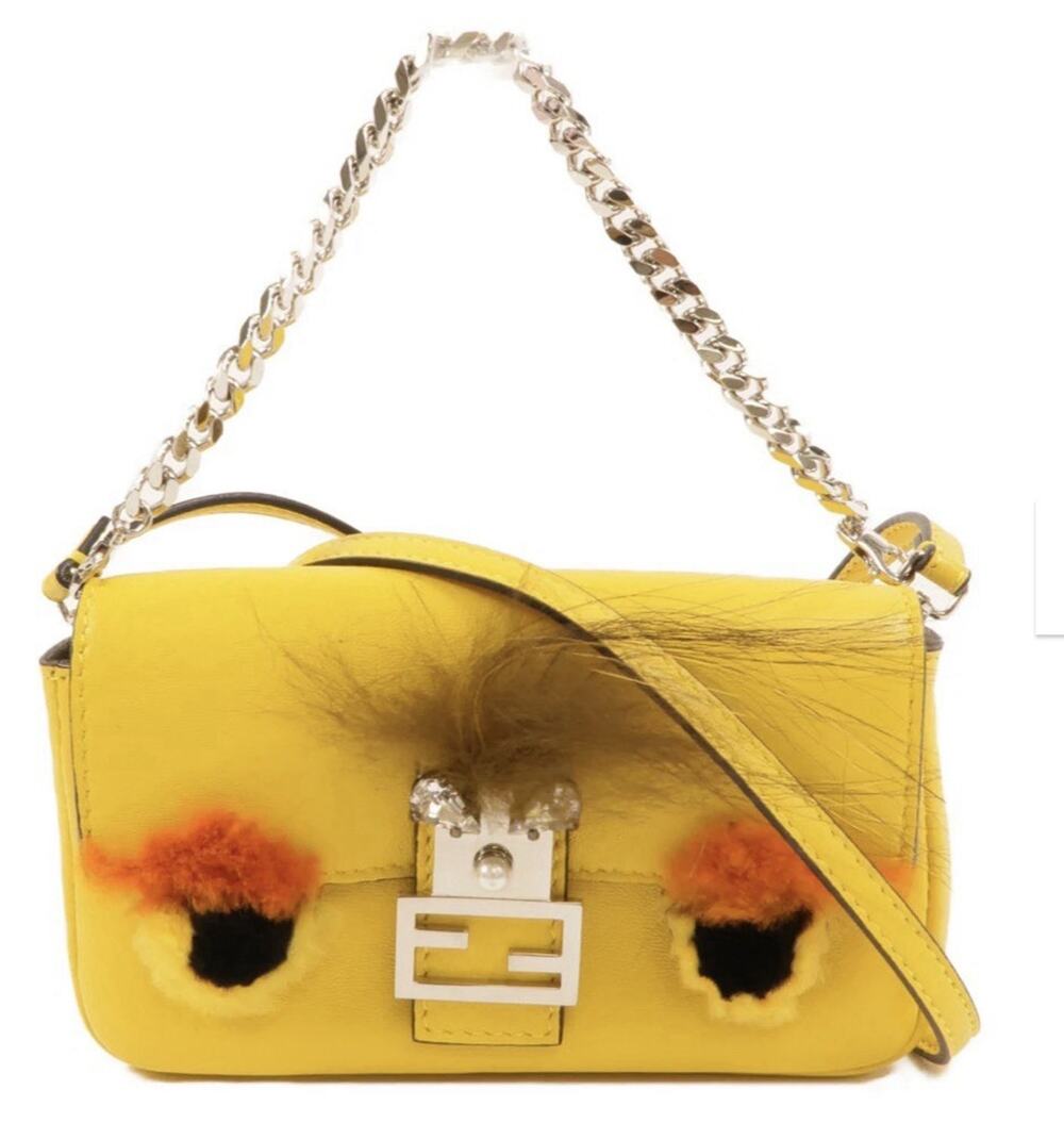 Fendi Baguette Monster Shoulder Bag Micro Black Leather